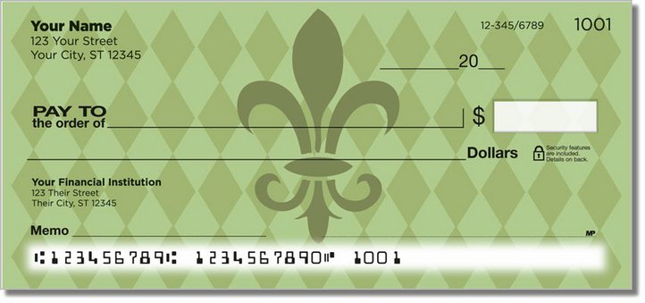 Green Fleur de Lis Personal Checks