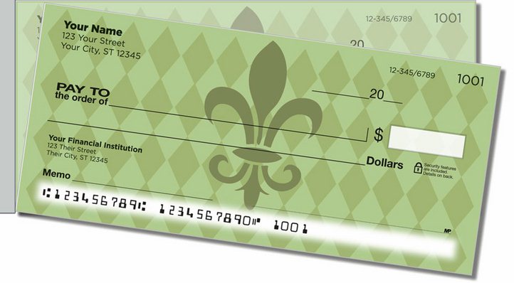Green Fleur de Lis Side Tear Personal Checks