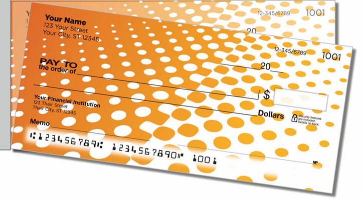 Orange Halftone Side Tear Personal Checks