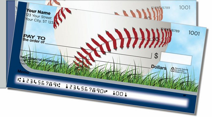 Silver and Blue Baseball Fan Side Tear Personal Checks